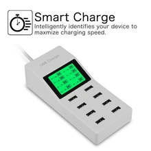 Зарядное устройство с 8 usb-портами для США, ЕС, Великобритании, с ЖК-экраном, Вольтметр постоянного тока, умное настенное зарядное устройство для мобильного телефона Yotaphone 2 Doogee X5 S6 18650