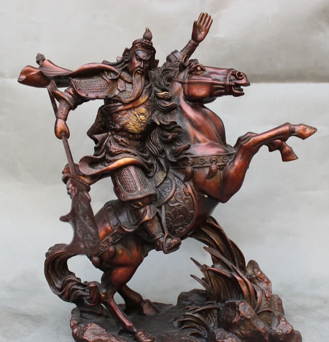 

song voge gem S2523 14" Folk Chinese Pure Bronze Loyalism Warrior GuanGong GuanYu Ride Horse Statue