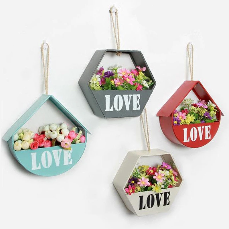 Newest DIY Creative Iron Hanging Planter Wall Window Flower Basket Design Home Decor 11 Styles