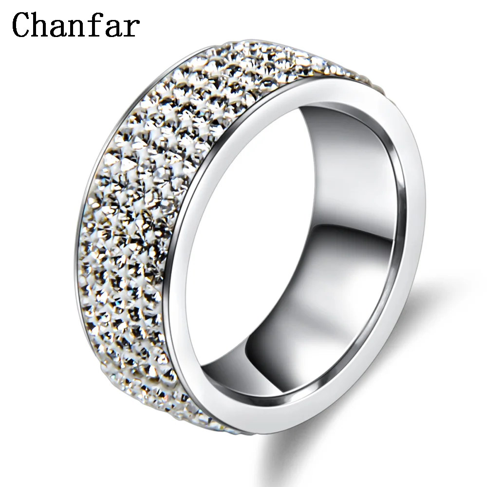 Chanfar 5 Rows font b Crystal b font Stainless Steel Ring Women for Elegant Full Finger