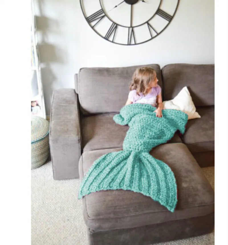 Хвост русалки диван одеяло супер мягкий теплый ручной вязки Вязание для взрослых детей