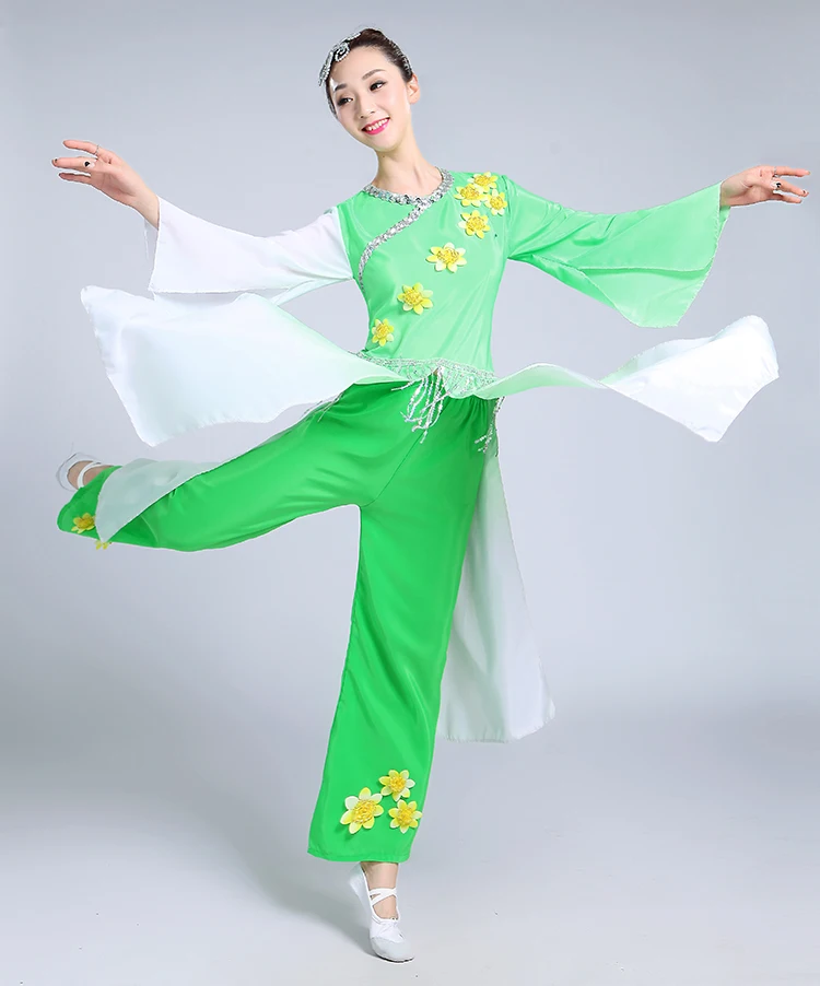 Light Green Yangko танцевальный костюм Жасмин Национальный костюм классический зонтик танец Китайский народный танец представление костюмы для женщин - Цвет: Light Green