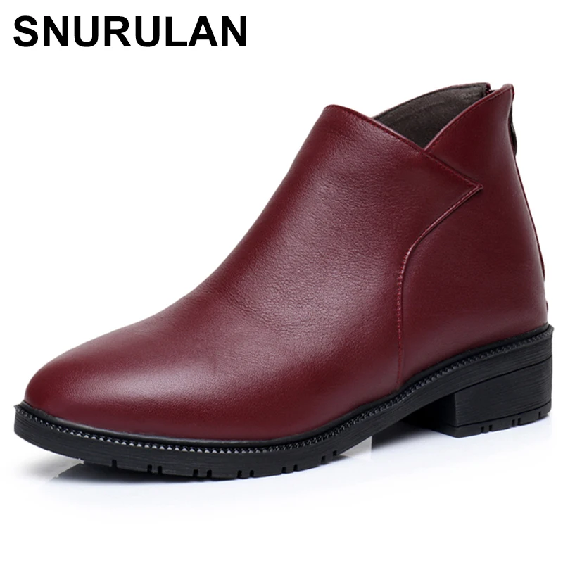 

SNURULAN 2018 Autumn Winter Women Shoes Genuine Leather Women Boots Square Heels Ankle Boots Woman Shoes fashion BootsE572