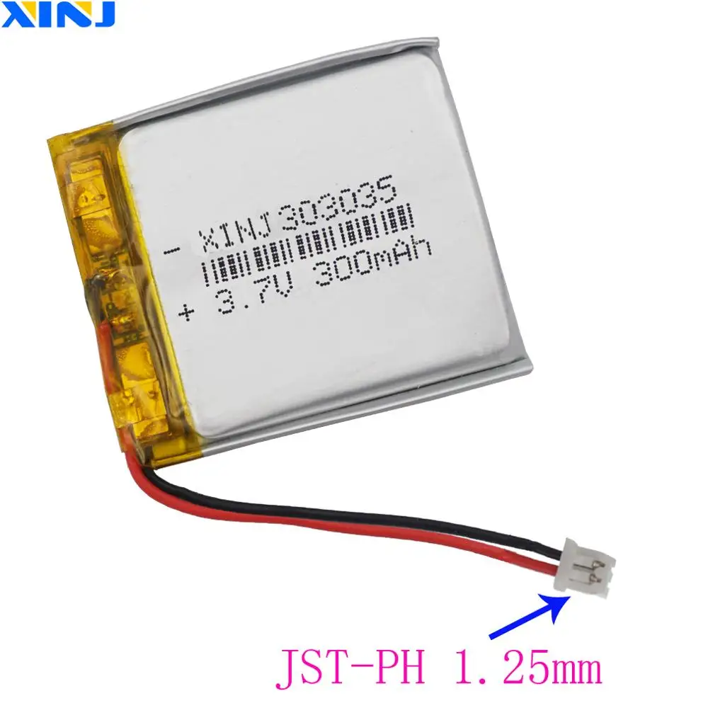 3 7v 300mah polymer li lithium lipo battery jst 2pin 1 25mm connector