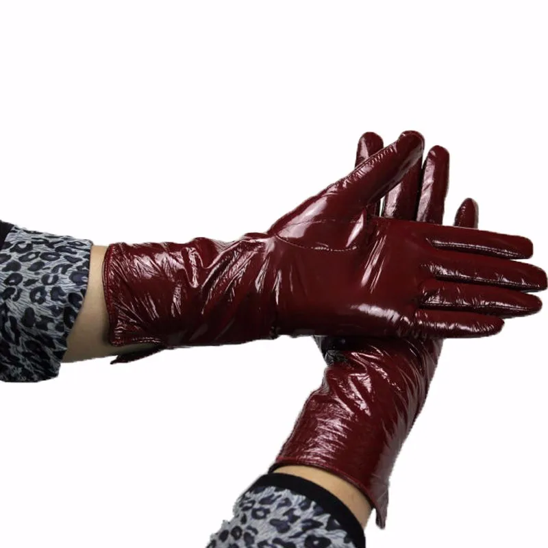 Акция распродажа перчатки для женщин и взрослых высокое качество лакированные кожаные перчатки для Jujube цвет shirparagrap варежки