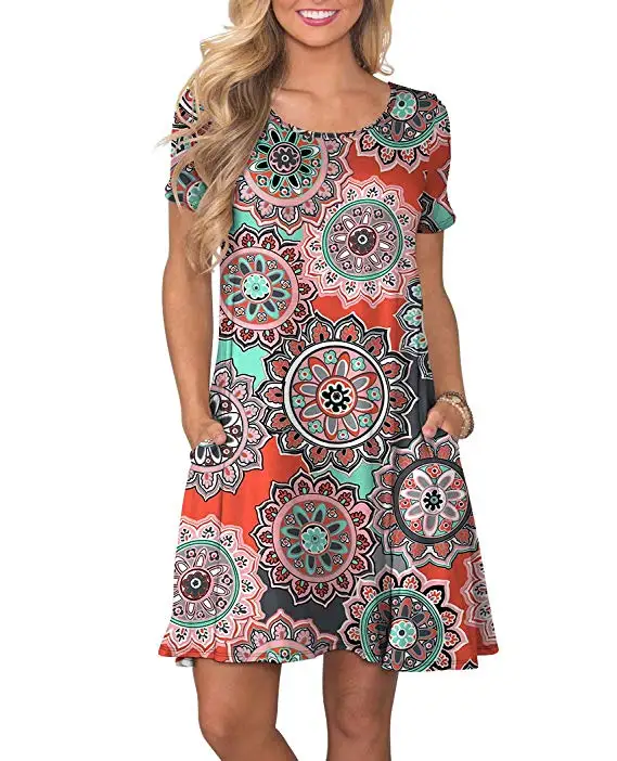 Летнее платье 2019 Новый Boho пляжный стиль короткий Сарафан женский Туника повседневные Карманы с коротким рукавом платье с принтом
