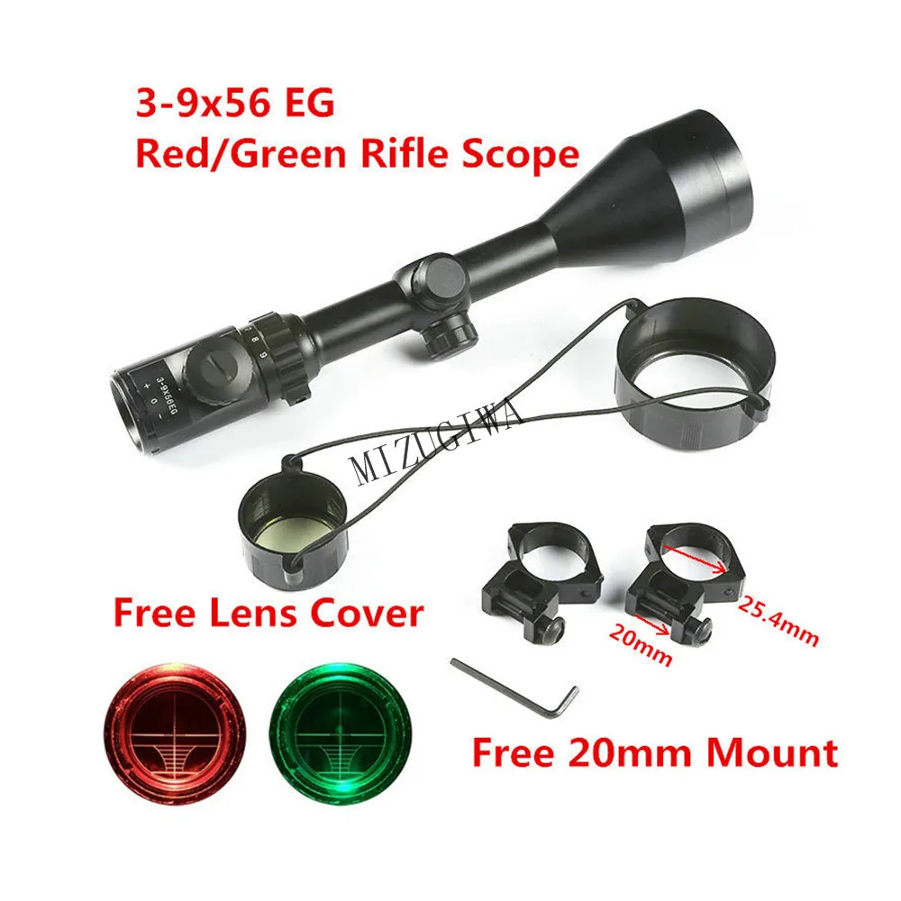 

MIZUGIWA 3-9x56 EG Tactical Red and Green Illuminated Optics Sniper Riflescope Reticle Optical Sight Rifle Scope 20mm Rail Mount