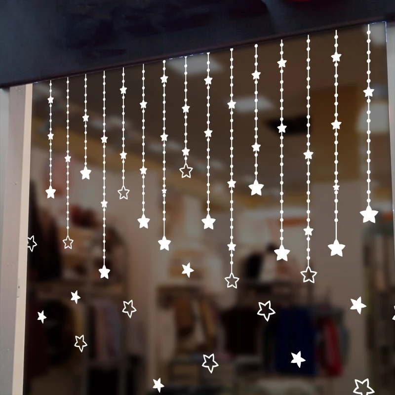 [SHIJUEHEZI] White Stars Design Windows Stickers Frozen Snow Winter Art Stickers Home Decor Shop Decoration Maison Glass Decals