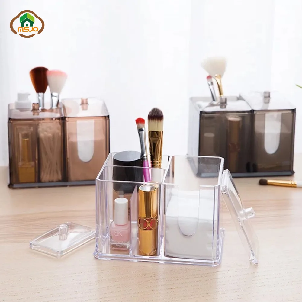 MSJO ماكياج منظم تخزين صناديق صناديق ل مكتب المكياج فرشاة Cosmetices أداة الغبار غطاء مقبض صندوق بلاستيكي منظمة