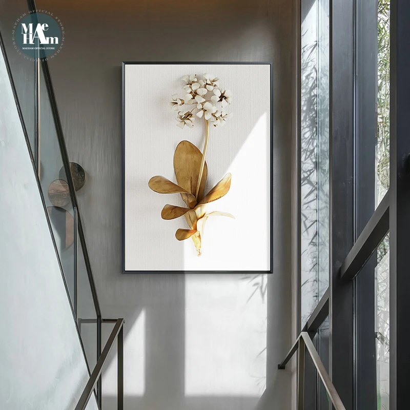 

Golden plant leaves and flowers Wall art canvas painting Wall Pictures for Living Room Nordic Decoration Pictures morden decor