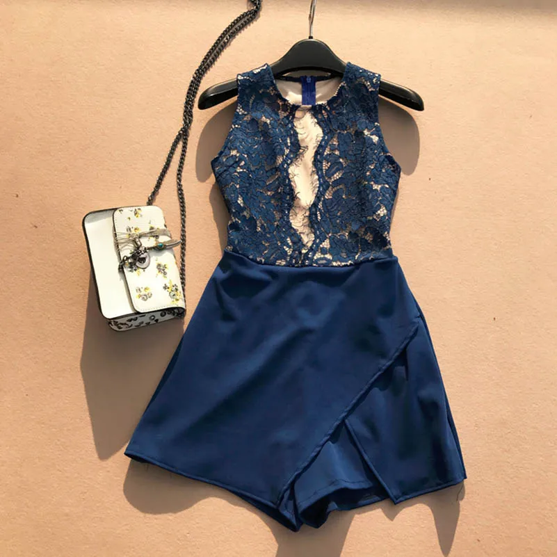 

NiceMix 2019 summer new lace women jumpsuits sexy lace v-neck hollow out solid office lady rompers playsuits top quality new