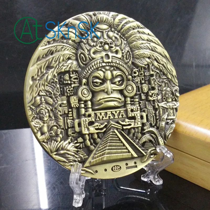 1PC's календарь Майя бронзовая монета сувенир Manyan Aztec значок подарок Новая Майя большая медаль 80x10 мм подарки