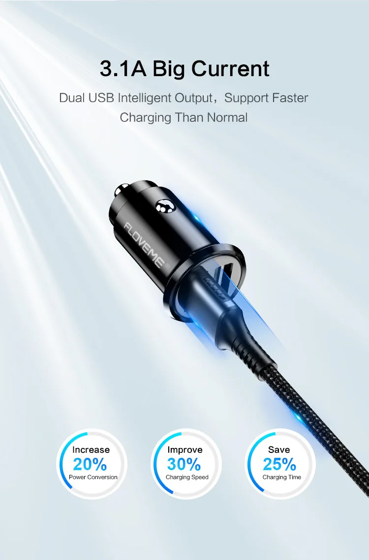 FLOVEME для IPhone Quick Charge 3.1A мини пластиковое двойное автомобильное зарядное устройство для мобильного телефона Xiaomi зарядка автомобильное зарядное устройство USB