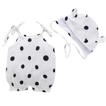 

Baby Girl Cotton Suspenders Jumpsuit Pot Point Treasure Siamese Clothes Summer Baby Clothing+ Hat Free Shipping