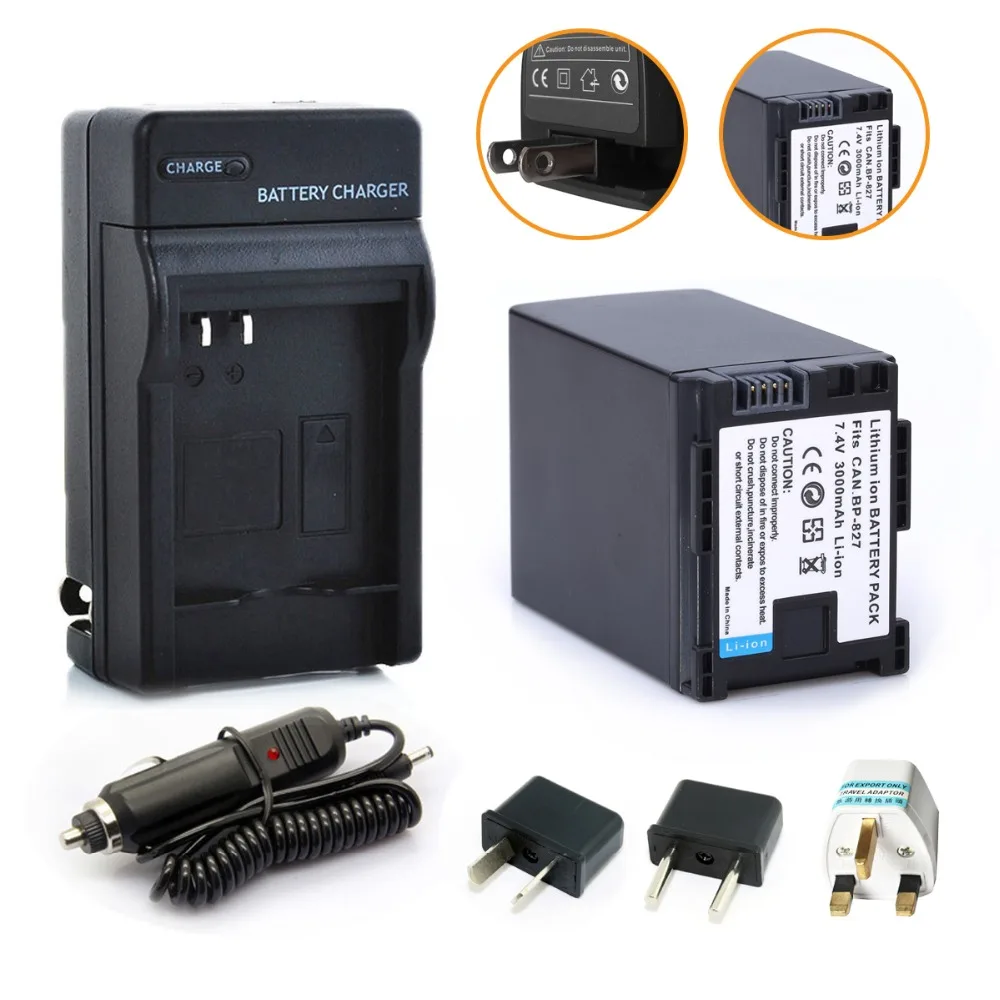 Goede Probty 1 x BP 827 BP827 Batterij + Autolader + Plug Adapter Pack voor CANON HF10 HF11 HF100 HF20 HF200 HF S10 S11 S100 S20 S21
