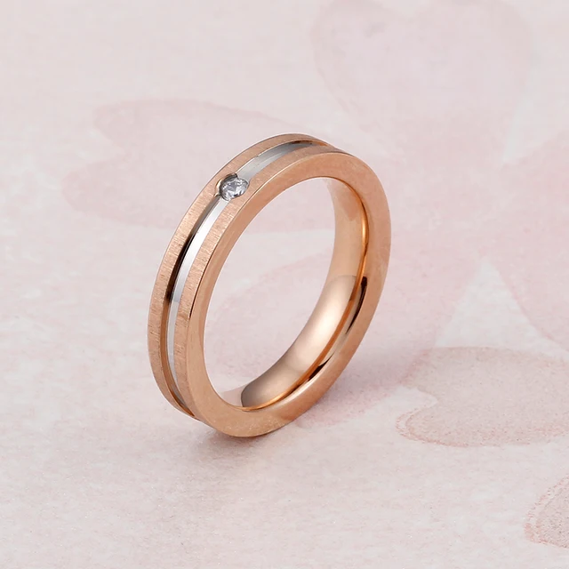 KALEN Stainless Steel Gold & Rose Gold Groove Finger Rings For Women Trendy  Bohemia Cubic Zirconia Wedding Rings Bague Jewelry