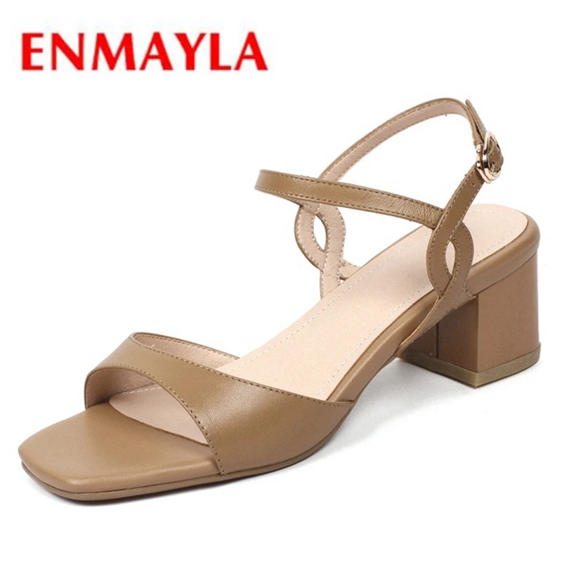 

ENMAYLA Women Med Heels Ankle strap Shoes women Summer Causal shoes Buckle strap Open toe Thick heels Metal Ladies Shoes CR238