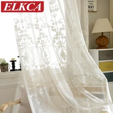 Européenne Blanc Brodé Voile Rideaux Chambre Voilages pour Salon Tulle Fenêtre Rideaux/Panneaux Fenêtre Dépistage