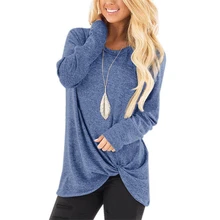 Plus Size Women's O Neck Long Sleeve Pullovers Solid Casual Tie Blouse Loose Ladies Tops 2019 Spring Summer Basic Female Shirts