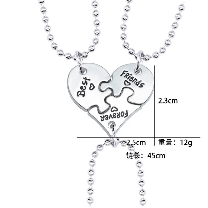 3 Pieces / Set Fashion Best Friends Forever Heart Shaped Pendant Unisex Necklace Commemorative Friendship Gift Dropshipping BFF