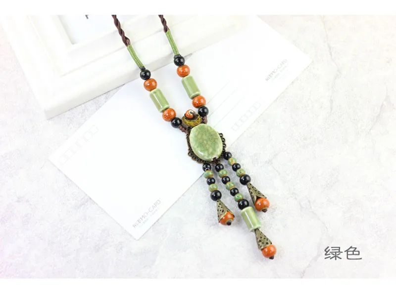 Модное Длинное Ожерелье на цепочке с цветными камнями и кисточками, летнее богемное керамическое колье ручной работы, распродажа