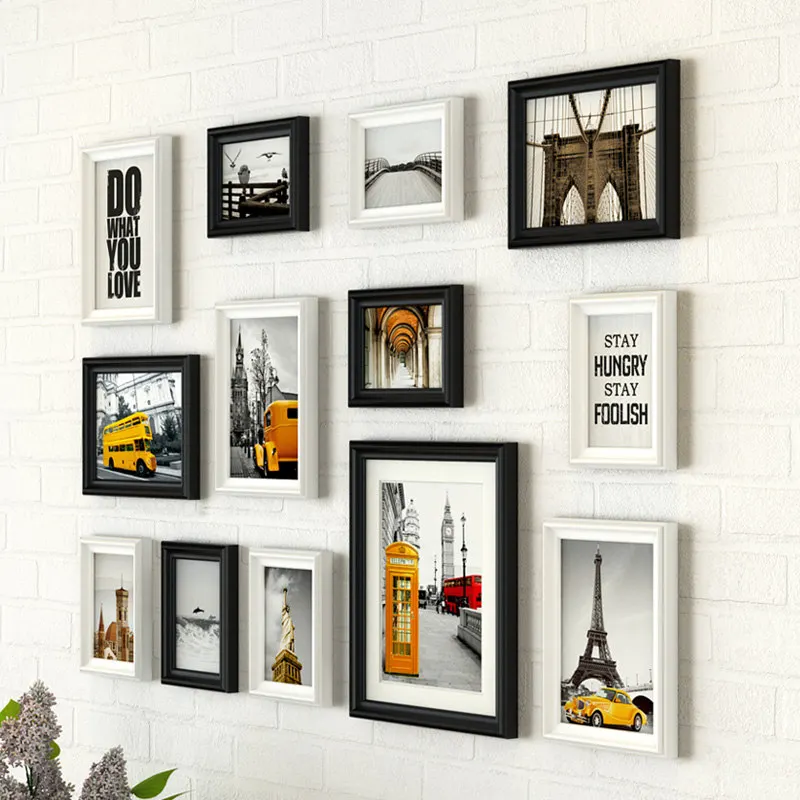 US Modern 13pcs White Wood Wall Picture Collage Home Photo Frames Decor Set 
