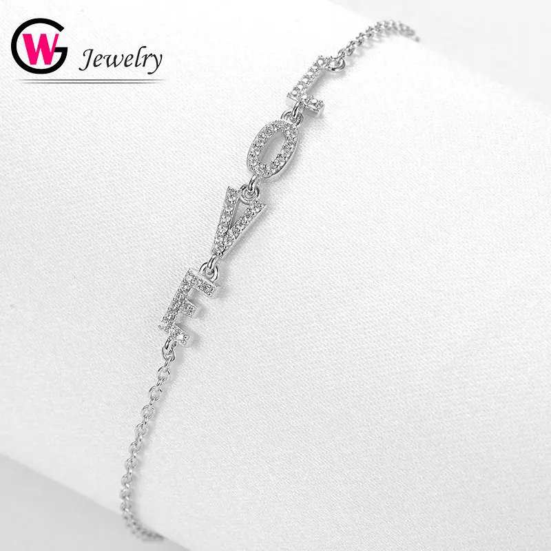 

Streetwear Chain Charm Bracelets Women Bracelets Cubic Zircon 925 Sterling Silver LOVE Alphabet LetterGirl Statement Jewelry