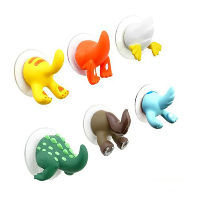 6Pcs/set Cute Cartoon Animal Tail Hooks Sucker Type Bathroom Towel Jewlry Wall Hook Key Hanger