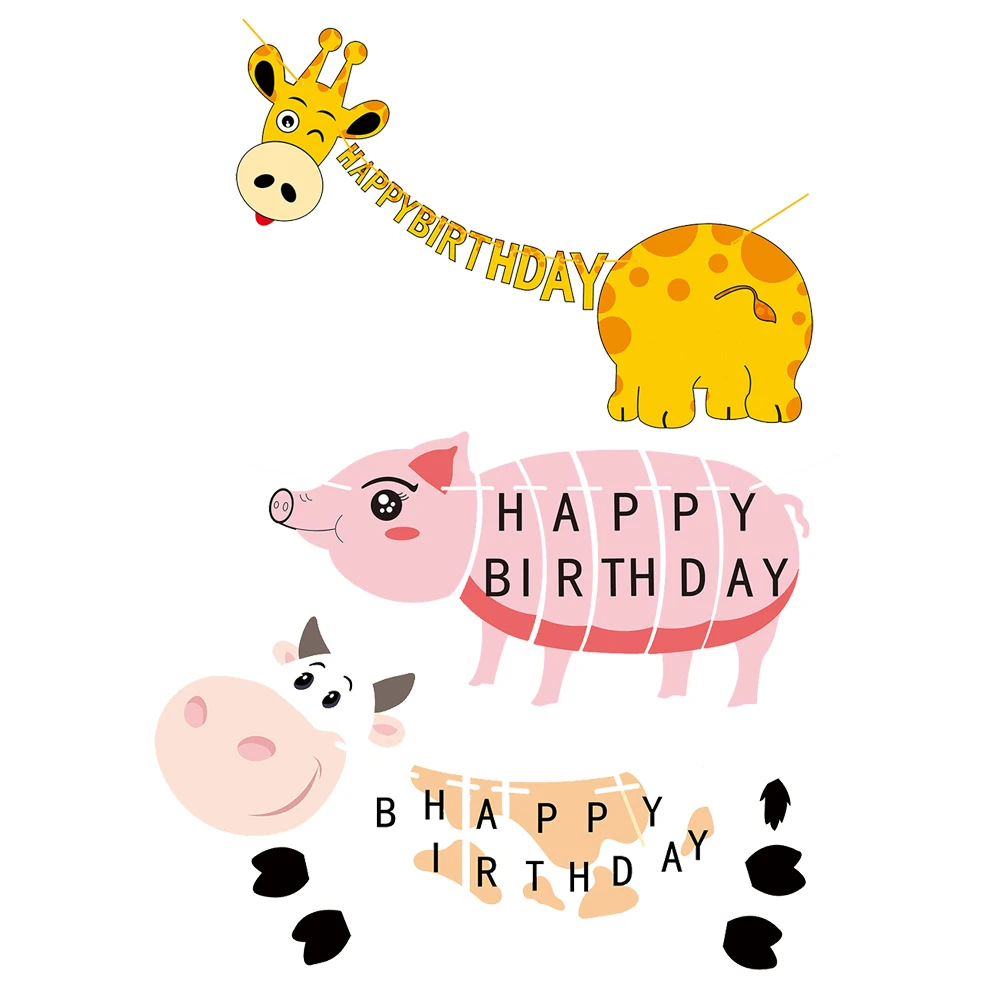 

Lovely Animal Paper Banner Bunting Garland Kids Birthday Party Decorations Giraffe Cow Pig DIY Paper Happy Birthday Banner