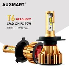 AUXMART Hi-Lo луч H4 светодиодный лампы 6500 К 70 Вт T6 серии светодиодный H7 9005 9006 автомобиль фары автомобиля H11 H8 Противотуманные огни 12 В 24 В