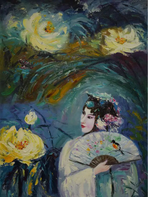 HandPainted Abstract Figure Oil Canvas Painting Chinese Peking Opera