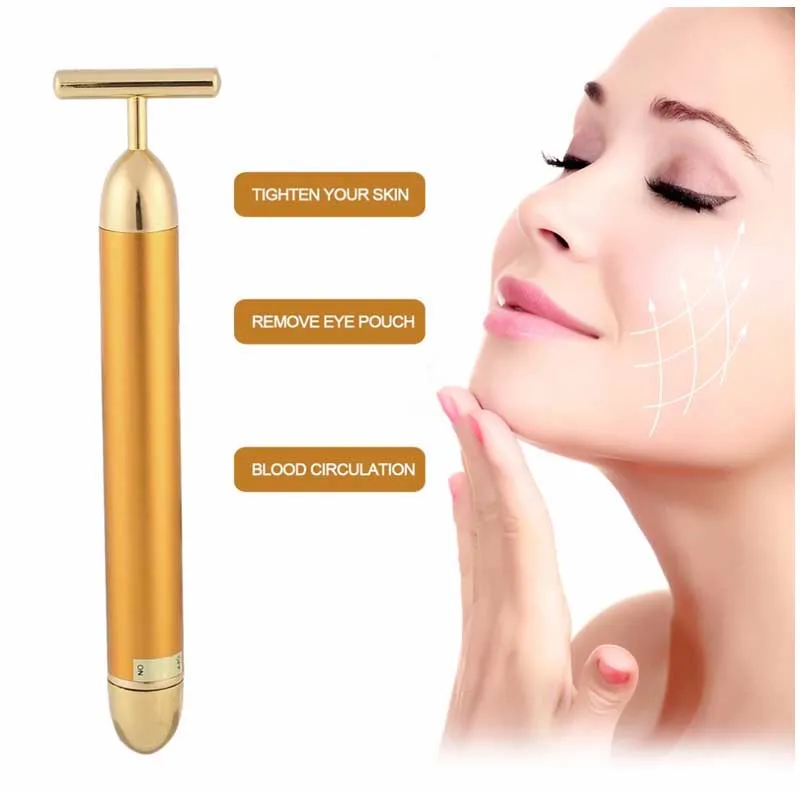 

Gold beauty bar facial roller pulse vibration face massager device lift tool