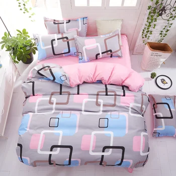 

Fashion style Bedding Set Plaid Duvet Cover Set Pink Bed Sheet Modern Pillow Shams 4 pcs Single Twin Full Queen king