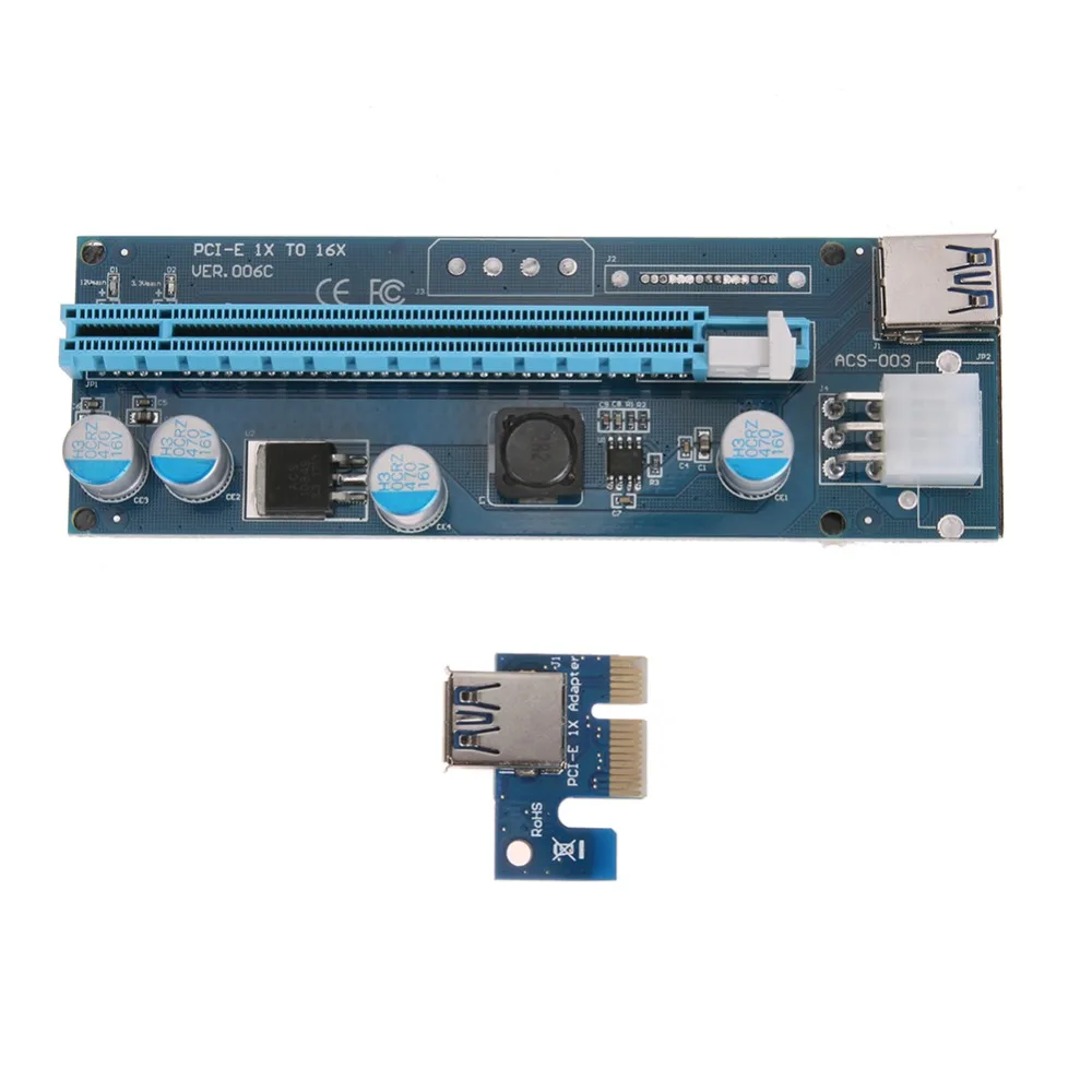 PCIe переходная карта pci-e карты PCI Express 1X к 16X Extender графика Райзер 6Pin адаптеры питания со светодиодный ным индикатором для Майнинг Биткойн