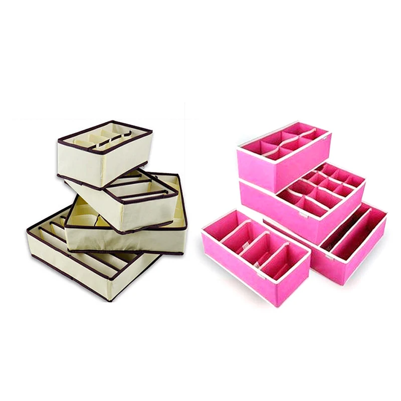 

4PCS Nonwoven Beige Rose folding Underwear Storage Box Organizer Container Drawer Divider Lidded Closet Boxes For Ties Socks Bra