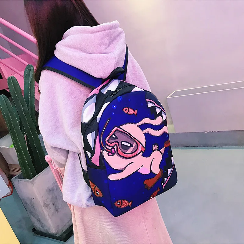 Menghuo Lovely Cat Printing Backpack Women Canvas Backpack School Bags for Teenagers Ladies Casual Cute Rucksack Bookbags (45)