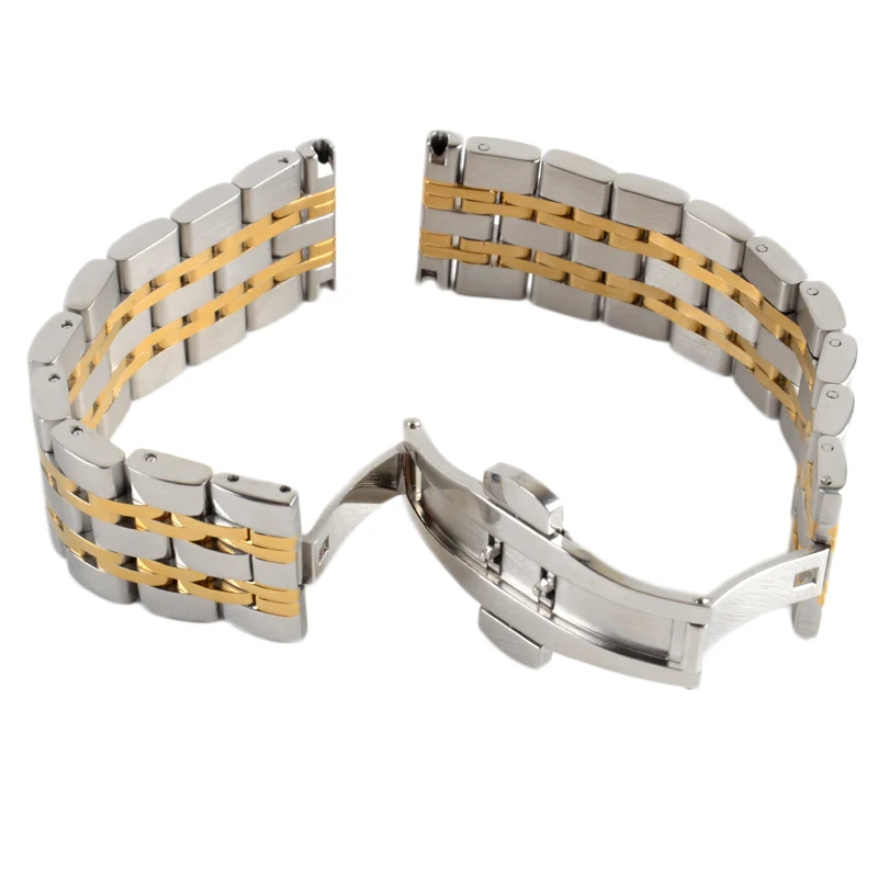 Stainless Steel Buckle Straight End Watch Band Strap Replacement Bracelet New Sliver Gold 18 20 22mm Womens Men Relojes Hombre