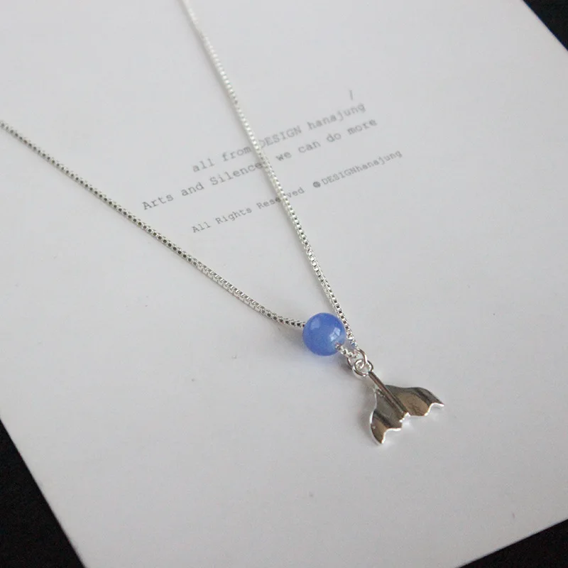 Romantic Legend Mermaid Ocean Style Lovely Pendant Necklace Personality Design Fish Tail with Blue Bead Thin Link Chain | Украшения и