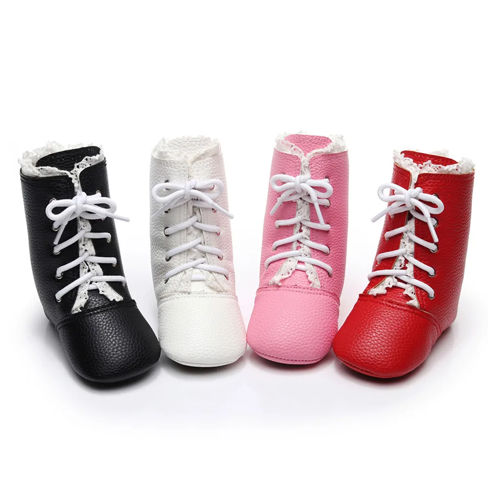 Зимние ботинки для мальчиков и девочек; детская обувь; Новая модная осенне-зимняя обувь для мальчиков и девочек; однотонные кружевные ботинки для малыша