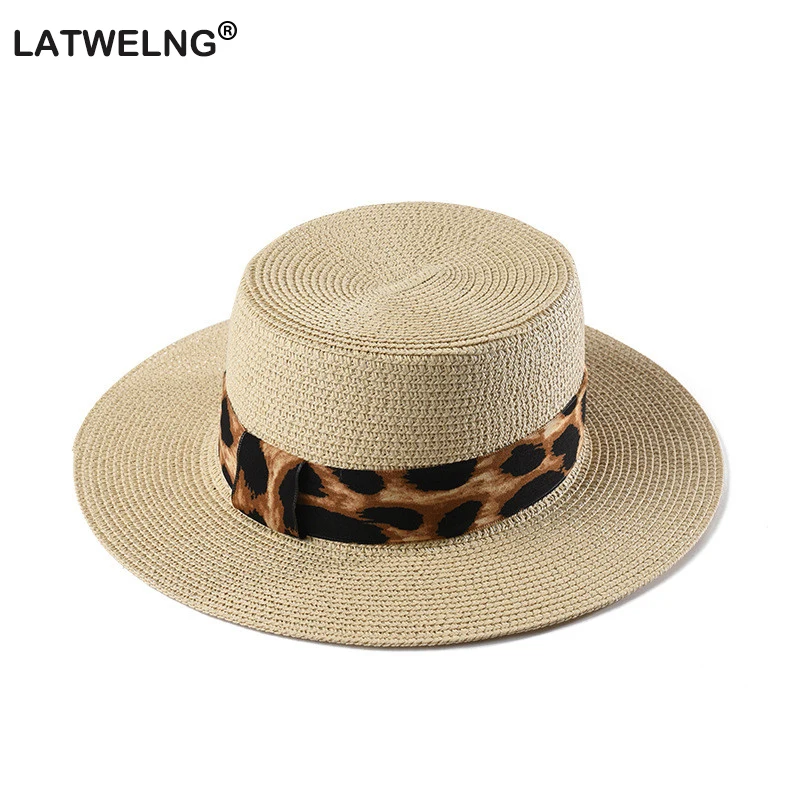 

2019 New Women And Men Panama Hat Leopard Straw Hat For Women Visor Cap Male Flat Straw Hat Dropshipping Wholesale