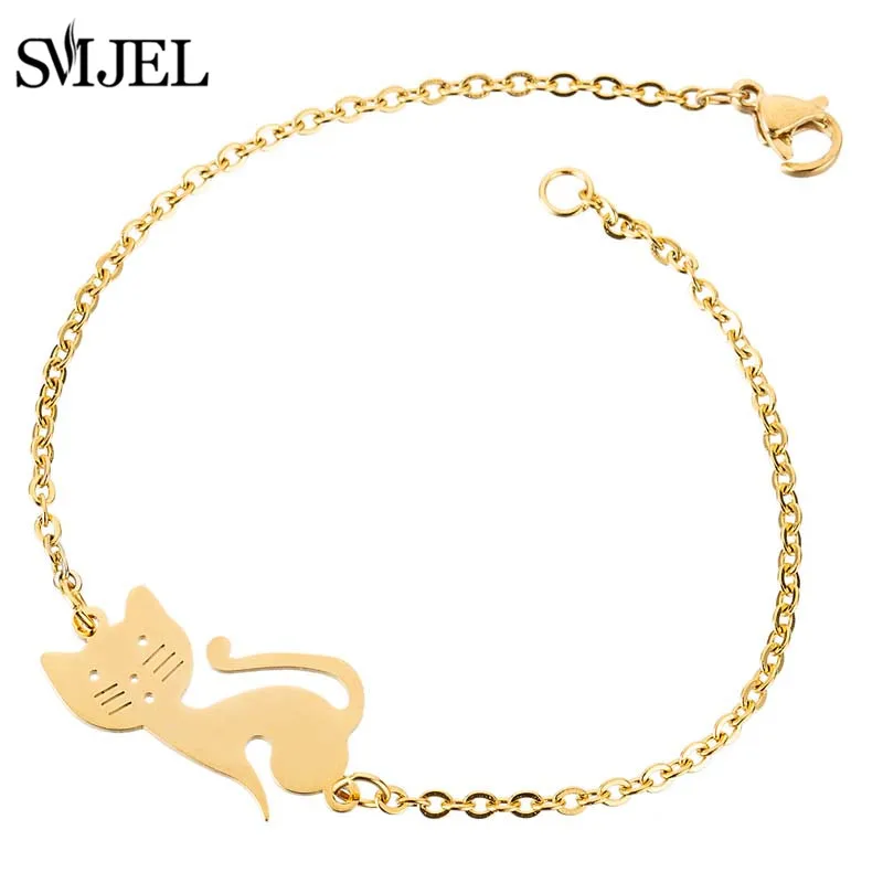 

SMJEL Stainless Steel Cat Bracelets Women Cute Animal Jewelry Girl Butterfly Elephant Charm Bracelet Party Gift pulsera mujer