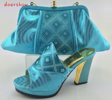 Doershow sapato italiano de sapato e bolsa conjunto com diamantes brilhantes com saco de harmonização para a festa de senhoras de sapato e bolsa combinando itália HJY1-8