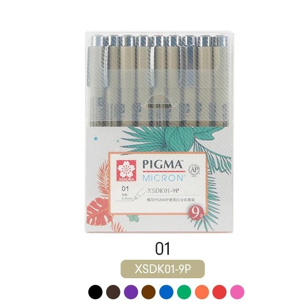 Sakura Pigma Micron тонкая грань ручка комплект для детей 3, 4, 9 разных Цвета профессиональный художественный маркер для манги Comic Pro Кисть для подводки ручка Набор для рисования - Цвет: XSDK01-9P