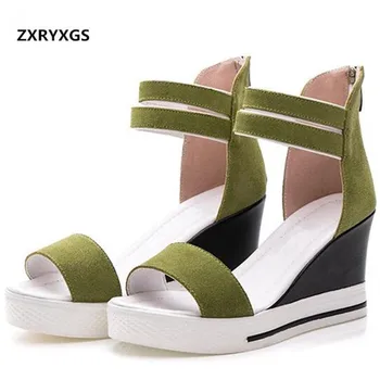 

2019 Summer New Sweet Suede Platform Wedges Women Sandals Comfortable Non-slip Women Shoes Fashion Sandals High Heels 8 cm