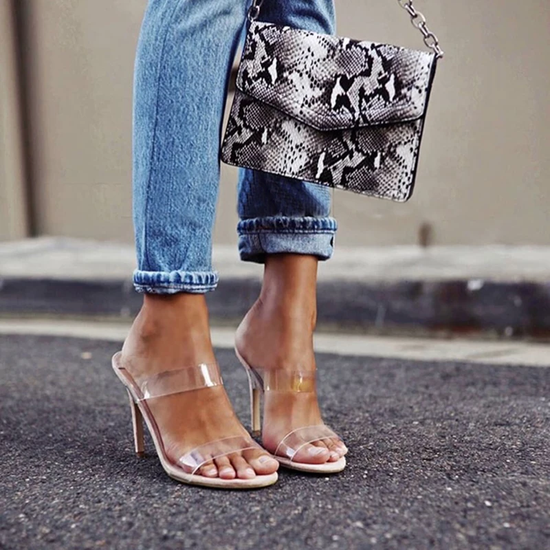 

2019 PVC Jelly Sandals Open Toe High Heels Women Transparent Perspex Slippers Shoes Heel Clear Sandals size