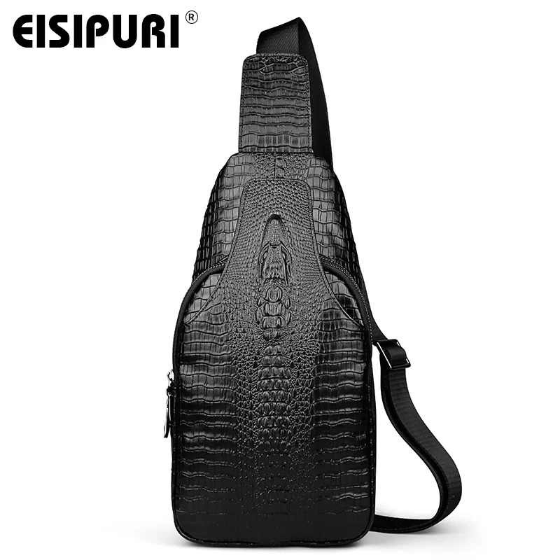 

EISIPURI M e genuine leather shoulder bag messenger bag of the first layer leather crocodile grain head sling chest p