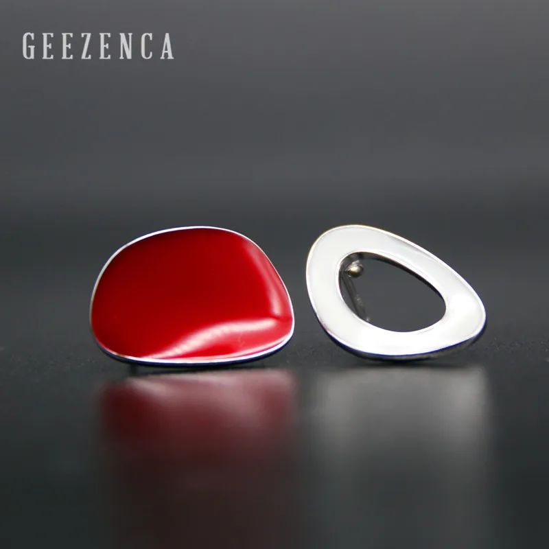 

GEEZENCA 925 Sterling Silver Copal Glue-drop Asymmetric Geometric Pattern Stud Earrings for Women Fine Jewelry Korean Trendy