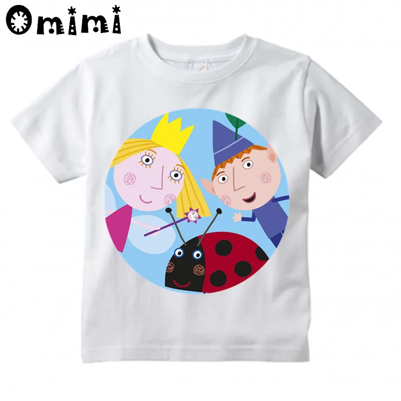 Детская футболка с рисунком «королевство Бена и Холли», повседневные топы для мальчиков и девочек, детская летняя белая Милая футболка