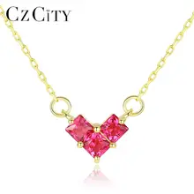 CZCITY, рубин и изумруд, сердце, подвеска, ожерелья для женщин, свадьба, помолвка, хорошее ювелирное изделие, 925 пробы, серебро, колье, подарки SN0331