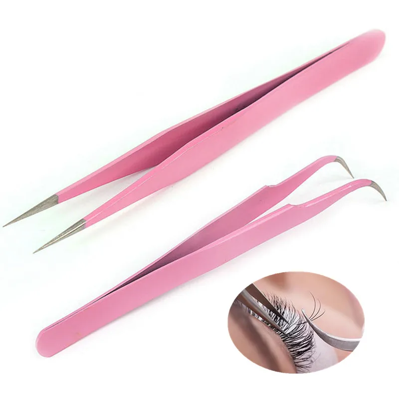 2PCS Straight Curved Tweezers For Eyelash Extensions High Precision